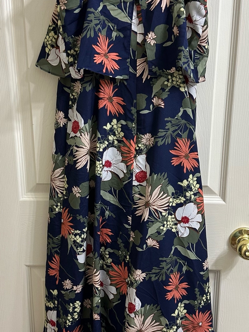 Banana Republic Navy Floral Maxi Dress with Coral and White Blooms size 0